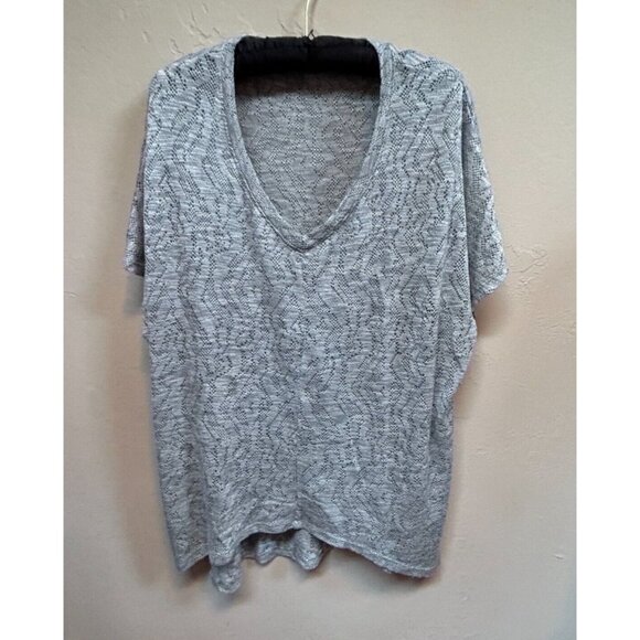 Mododoc Women's Size Medium Gray V-Neck Short Sleeve Oversized Open Knit Top - Picture 1 of 7